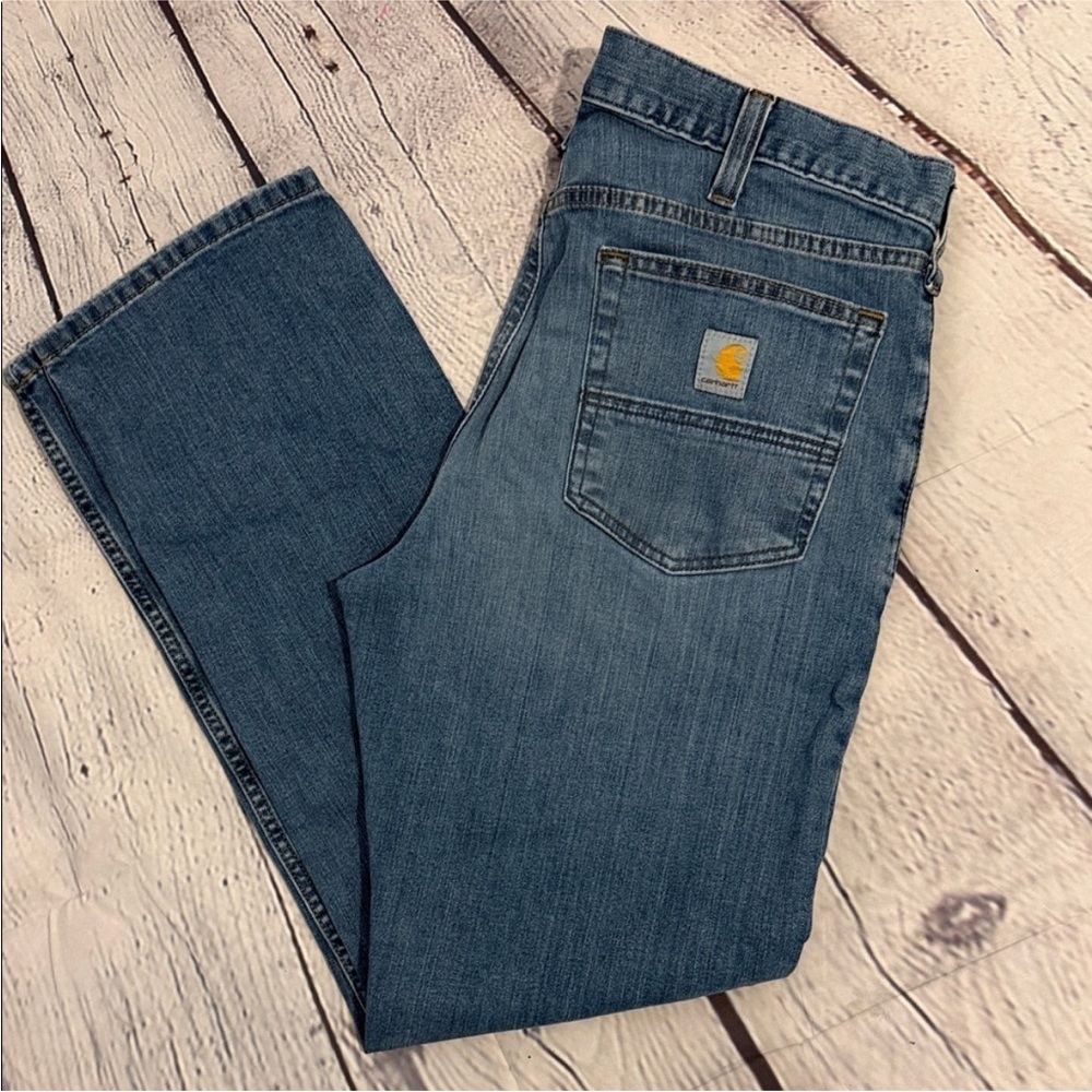 CARHARTT Men’s Relaxed Fit Denim Blue Jeans 5 pocket outdoors SZ 32X34 EUC